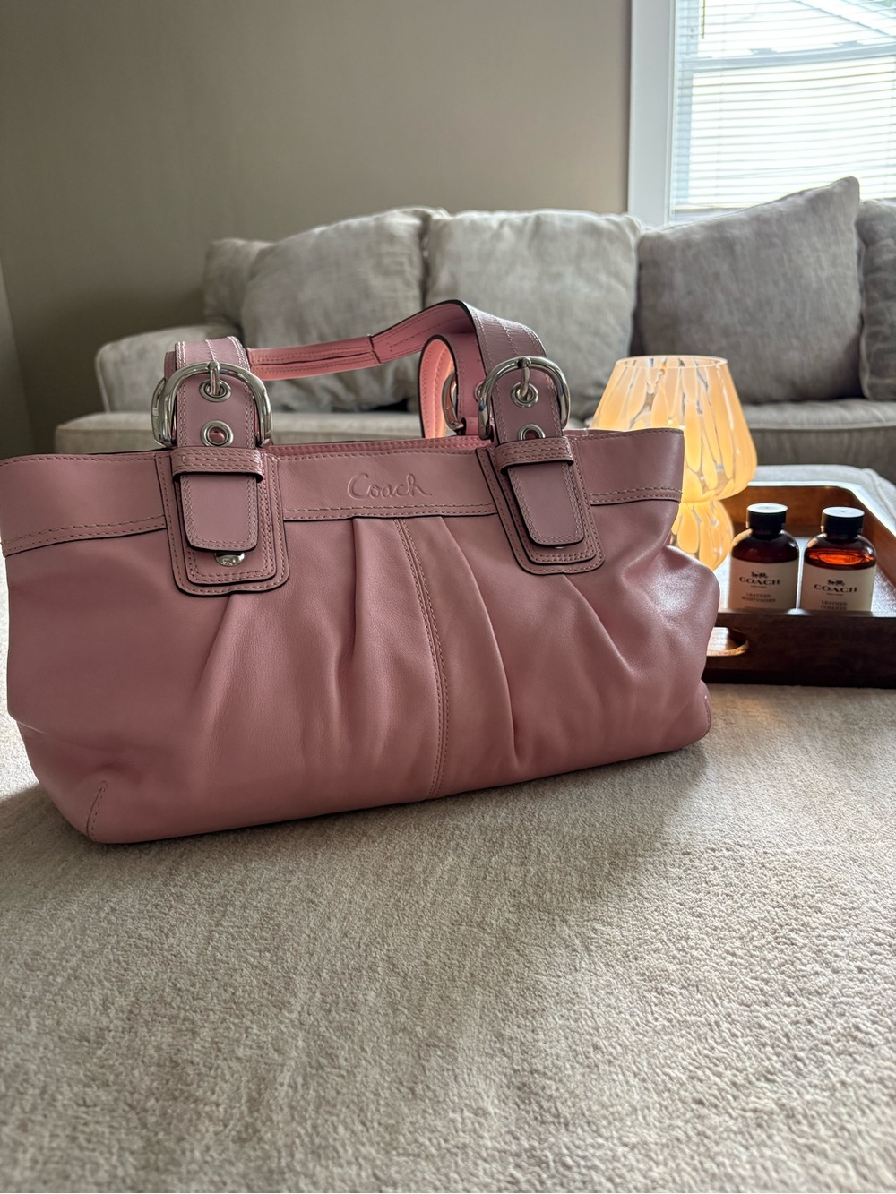 Coach Soho F13732 Pink Leather Pleated Tote Y2K Vintage Large Shoulder Bag
